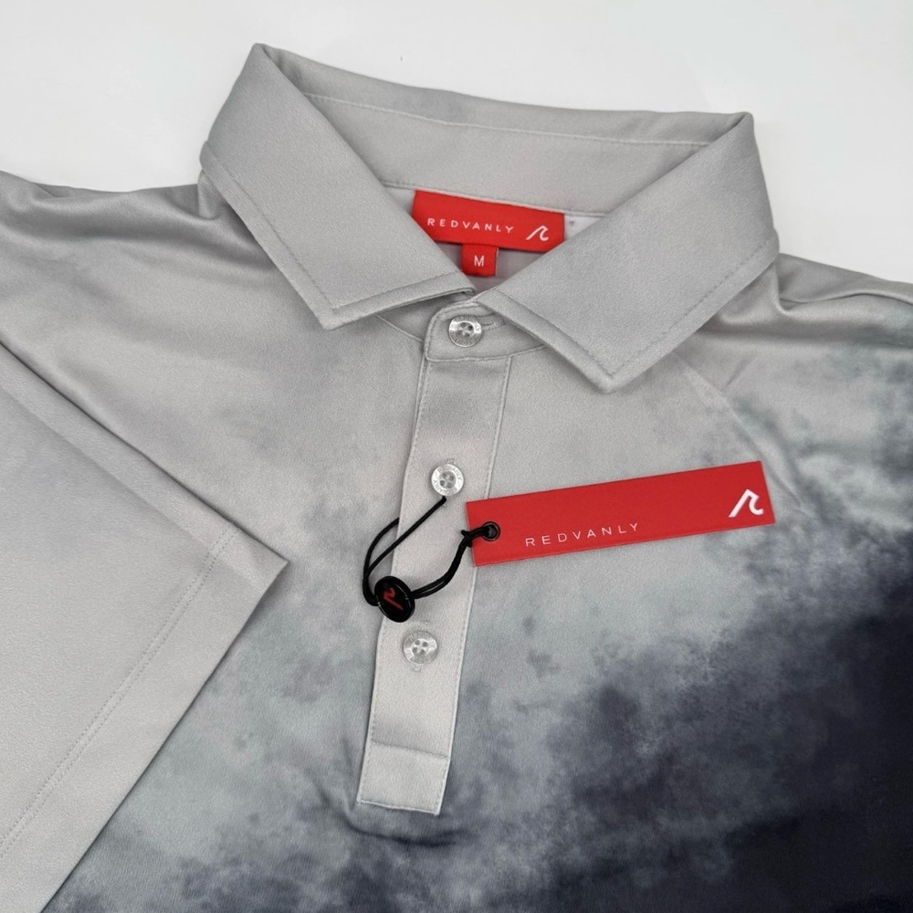 Redvanly Men's Medium Black Grey Polo Golf Stretch Tie Dye Ombre Golf Adult